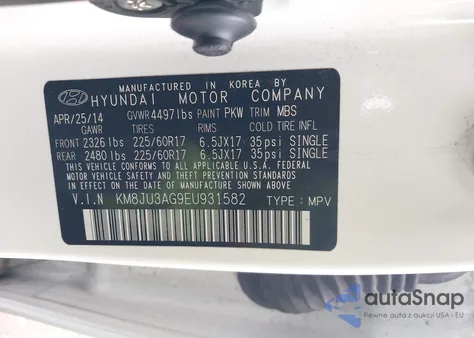 2014 Hyundai Tucson from USA, damaged, VIN KM8JU3AG9EU931582